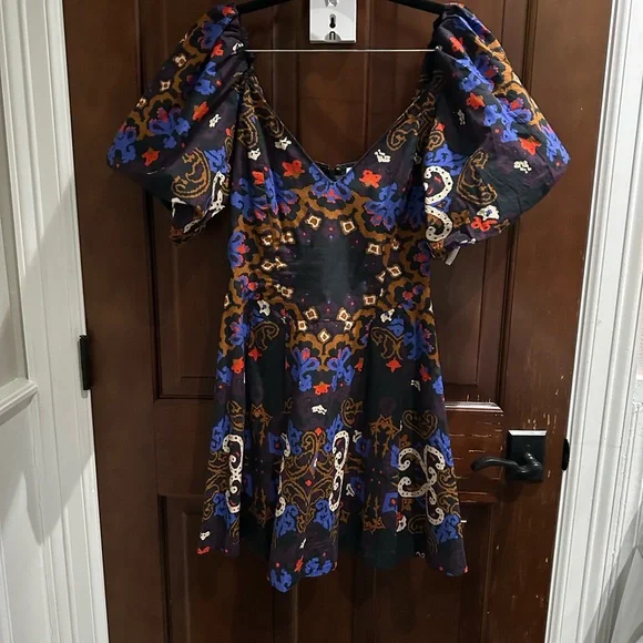 Cleobella Black and Blue Puff Sleeve Mini Dress - Picture 2 of 4